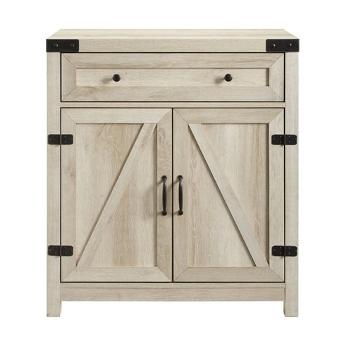 Barn Door Brushed White Storage Cabinet