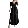 Women's V Neck Short Sleeve Smocked Tiered Side Slit Maxi Dress - 3 of 4
