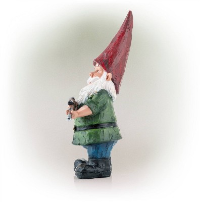 11" Green Polyresin Hunting Garden Gnome Statue