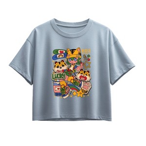 Girls' - Instant Message - Kpop Streetwear Girl Short Sleeve Boxy Graphic T-Shirt - 1 of 2