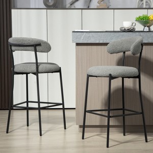 QingMoon, Modern Boucle Counter Stools Set of 2, Soft Fabric Bar Stools, with Back & Footrest, for Kitchen Island, Counter, Cafes - 1 of 4