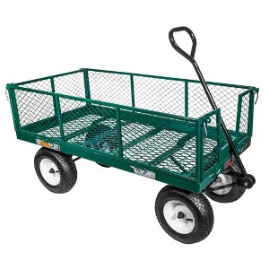 FARM-TUFF Durable Metal Deck Garden Wagon Utility Cart with Pneumatic Tires and Fold Down Side Panels, Green, 24" x 48" - 1 of 1