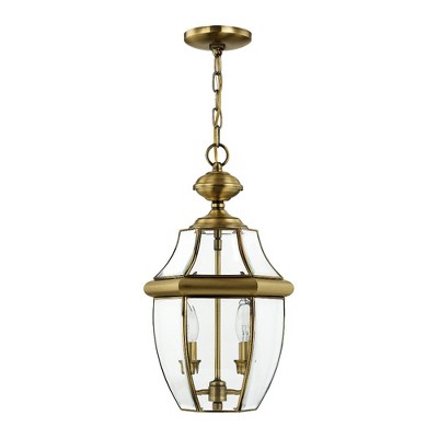 Antique Brass 2-Light Pendant with Clear Beveled Glass