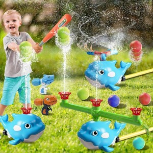 TITQWOP Whale-Shaped 4-in-1 Water Sprinkler&Baseball Toy for Kids–Rotating Sprinkler,Tee Ball Game&2 Water Blasters–Summer Backyard Fun for Boys&Girls - 1 of 4