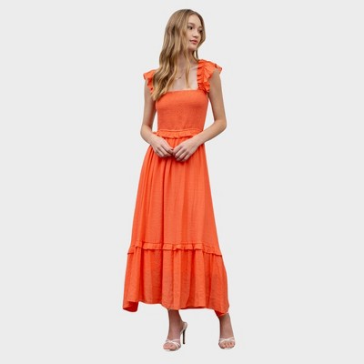 August Sky Women's Flutter Sleeve Smocked Midi Dress