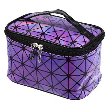Unique Bargains Rhombus Pattern Red Makeup Bag with Mirror Cosmetic Travel Bag for Women 1 Pcs