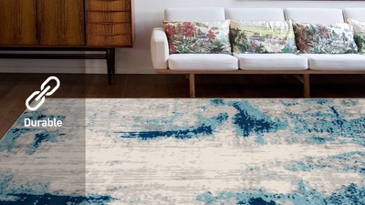 Blue Flat Woven Synthetic Easy Care Area Rug, 26" x 4"