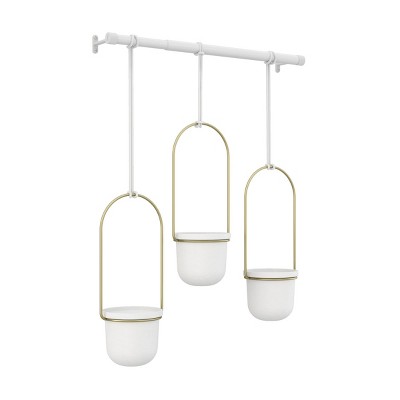 Triflora Hanging Planter White/Brass - Umbra
