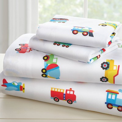 Twin Trains with Planes and Trucks Microfiber Sheet Set - WildKin