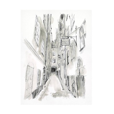 14" x 19" June Erica Vess 'European City Sketch' Unframed Wall Canvas - Trademark Fine Art