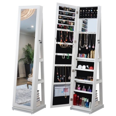 Runesay Modern Full Length Mirror 360° Swivel Jewelry Cabinet