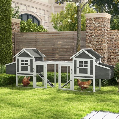 Large Dark Gray Wooden Dual Chicken Coop with Nesting Boxes