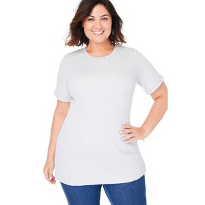 Woman Within Waffle Thermal Satin Trim Tee - 1 of 4