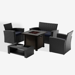 WestinTrends 4 Piece Conversation Outdoor Patio Sofa Set with Square Fire Pit Table - 1 of 4