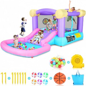 HOMDOX Inflatable Bounce House with 470W Blower, Jumping Bounce Castle for Kids 3-10 with Slide, Ball Pit, Dart Game, 50 Ocean Balls, Jump House - 1 of 4