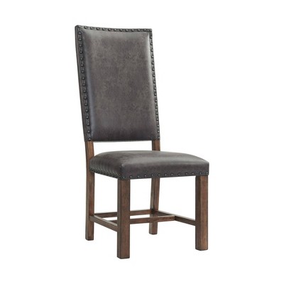 Tall Back Gray Faux Leather and Wood Dining Chair Set