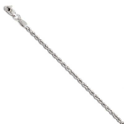 Black Bow Jewelry 2mm 14k White Gold Solid Diamond Cut Rope Chain Bracelet & Anklet