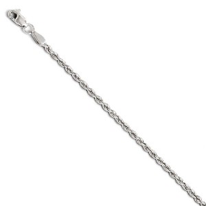 Black Bow Jewelry 2mm 14k White Gold Solid Diamond Cut Rope Chain Bracelet & Anklet - 1 of 4