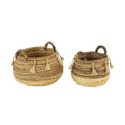 2pk Large Round Leaf Storage Baskets Natural/Beige - Olivia & May