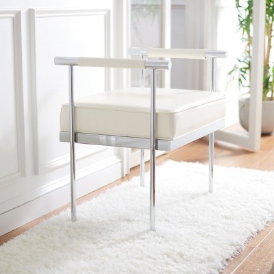 Bauhaus Inspired Small White PU Leather Bench with Chrome Arms
