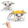 2 Pack 5QT Round Chafing Dishes Buffet Set with Lids - Includes Lid Holder, Serving Spoon & Tweezers - 2 of 4