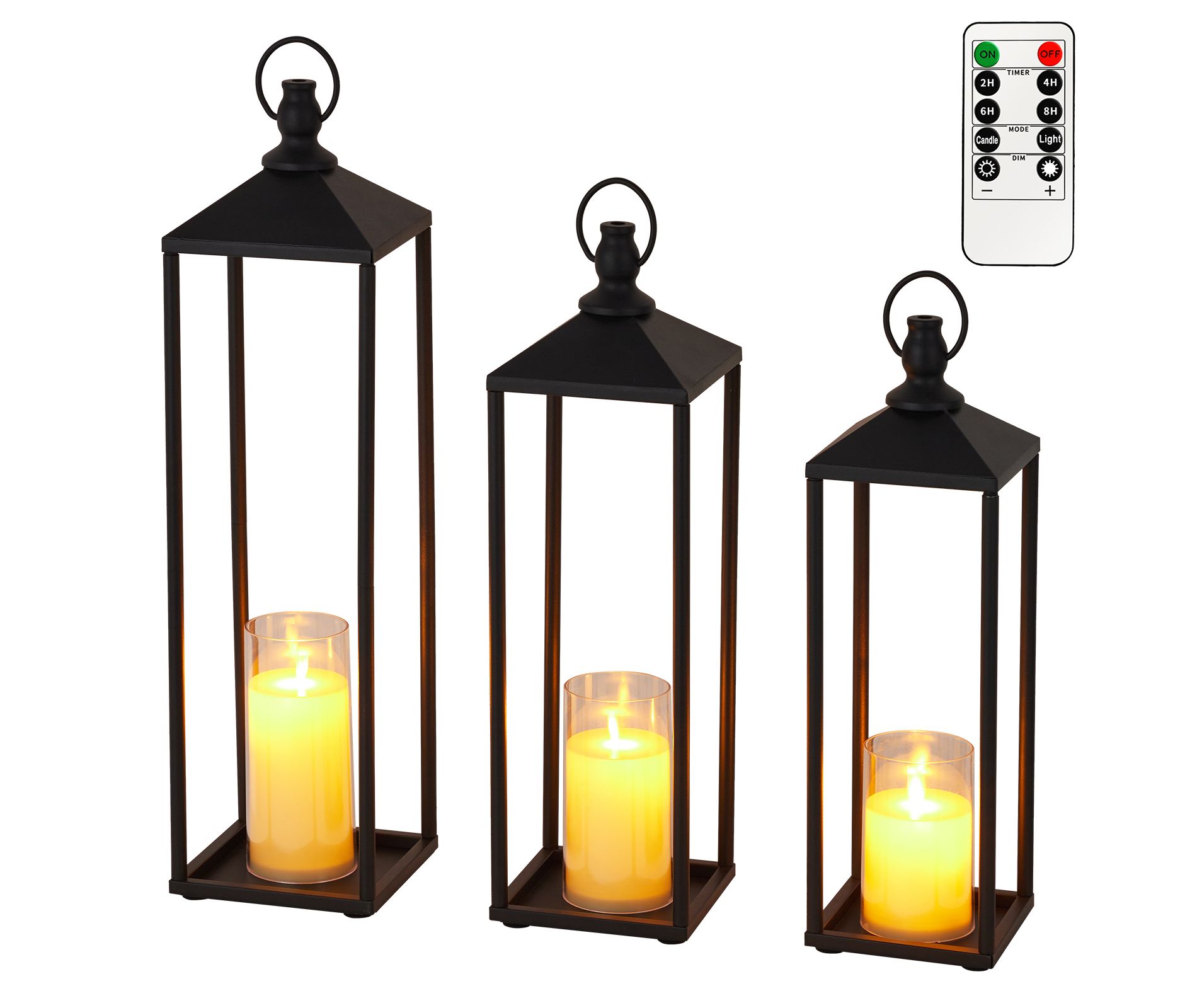 Lanterns Decorative, Set of 3 Metal Black Lantern with Flameless LED Candles, Halloween & Christmas Decorative Lanterns