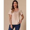 INSPIRE CHIC Women's Round Neck Rolled Short Sleeve Hollow Out Lace Decor Blouse - 3 of 4