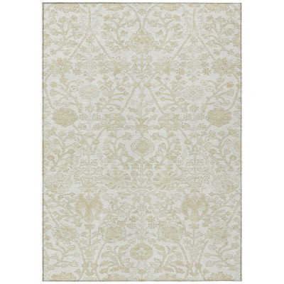 Ivory And Beige Floral Washable Indoor Outdoor Area Rug