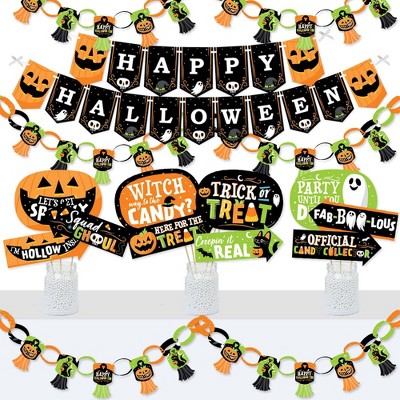 Big Dot of Happiness Jack-O'-Lantern Halloween - Banner and Photo Booth Decorations - Kids Halloween Party Supplies Kit - Doterrific Bundle