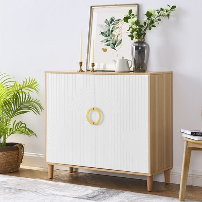 KTMBDW 37.5" Sideboard Cabinet with 2 Doors, Sideboard Buffet Cabinet with Storage, Coffee Bar with Shelves for Kitchen Storage