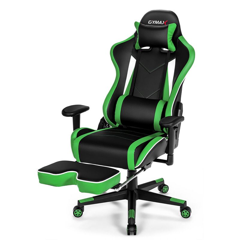 Costway High Back Gaming Chair Adjustable Office Computer Task Chair w/Footrest Green, 1 of 11