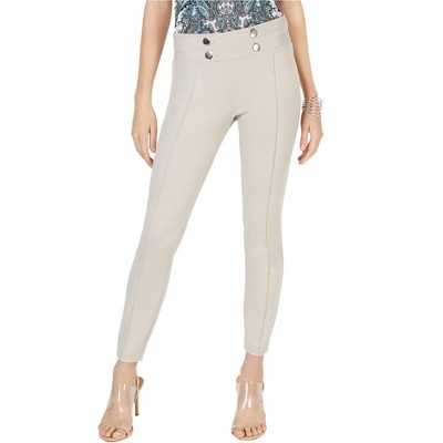 I.N.C International Concepts Womens Tab Front Casual Leggings, Beige, 2