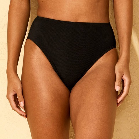 Shade & Shore Women's Curvy Fit Mid-Rise Medium Coverage Bikini Bottom - Shade & Shore™ Black L
