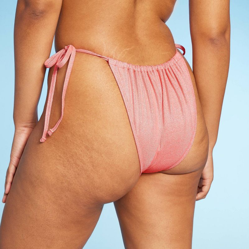 Women's Side-Tie Adjustable High Leg Bikini Bottom - Wild Fable™ Pink Lurex, 6 of 11