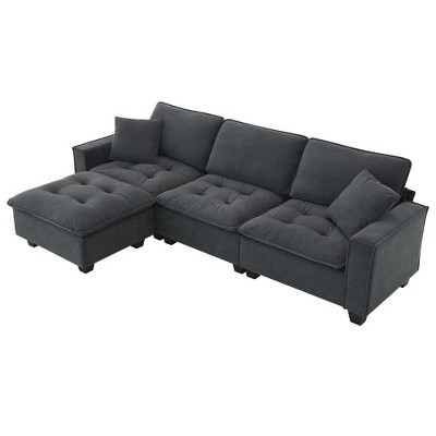NicBex Modern L Shape Sectional Sofa Suede Modular Couch with 2 Pillows and Ottoman for Living Room and Office