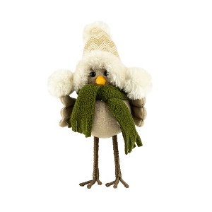 Northlight Standing Bird in Winter Apparel Christmas Figure - 9" - Beige and Green - 1 of 4