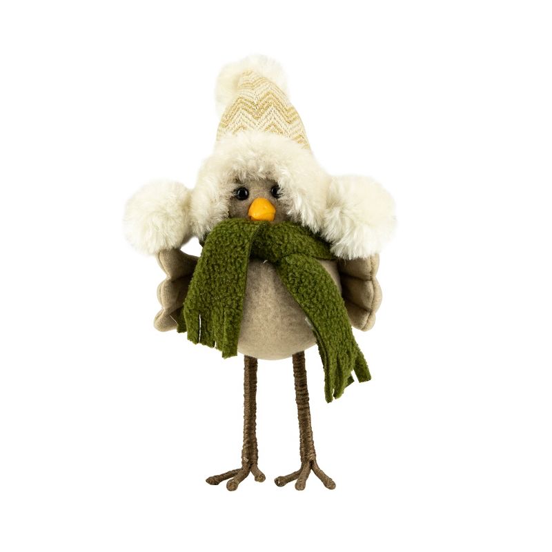 Northlight Standing Bird in Winter Apparel Christmas Figure - 9" - Beige and Green, 1 of 5