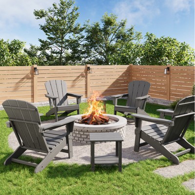 Modern HDPE Adirondack Chair Set of 2/4 0r with 2 Side Tables - Oversize 380LB,Weather Resistant,Firepit,Wooden Texture for Deck,Pool,Porch