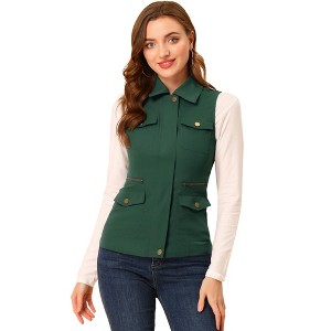 Allegra K Women's Zip-Up Sleeveless Turn Down Collar Cargo Utility Vest with Pockets - 1 of 4