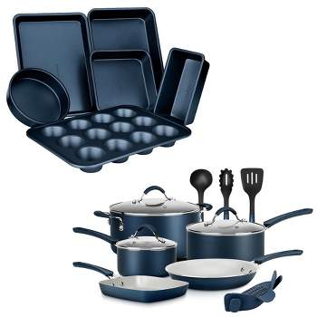 NutriChef NCCWA13 Aluminum Nonstick Home Cooking Kitchen Cookware Pots and Pan  Set with Lids and Utensils, 26 Piece Set, Black