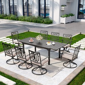 Captiva Designs 9pc Patio Slat-top Adjustable Steel Rectangle Dining Table & Black Metal Chairs - 1 of 4