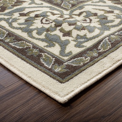 Green and Beige Medallion Synthetic Stain-Resistant Area Rug
