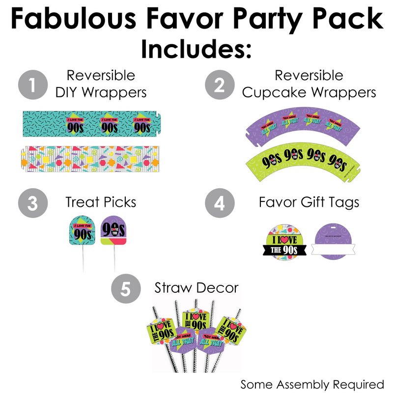 Big Dot of Happiness 90’s Throwback - 1990s Party Favors and Cupcake Kit - Fabulous Favor Party Pack - 100 Pieces, 2 of 9