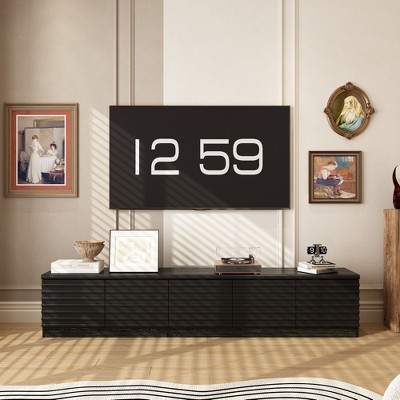 FUFU&GAGA Wave Pattern Black TV Console Multifunctional Storage Hidden Cable Manager