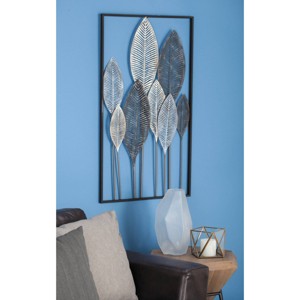 Olivia & May 37" x 20" Metal Leaf Wall Decor with Black Frame Bronze: Vertical Mixed Media Botanical Artwork - 1 of 4