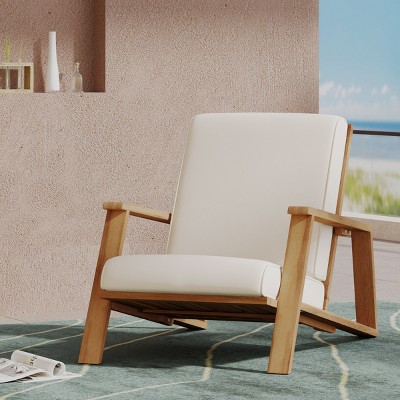 Modern Adirondack Outdoor Club Chair, Acacia Wood Frame with Water-Resistant Cushions, Teak Finish-Coolbibila