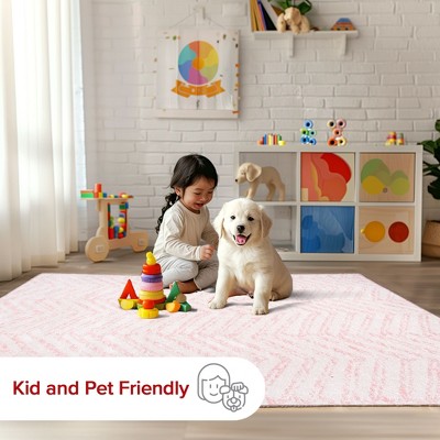 Pink Geometric 5' x 7' Synthetic Easy Care Area Rug