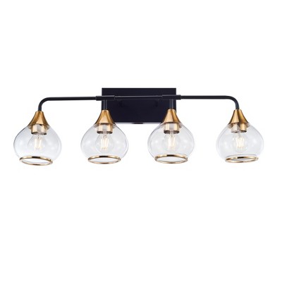 Home Decorative Bedroom Bathroom Vanity Light Matte Black Antique Brass Iron Glass 4 Light E26 Bulb Wall Light