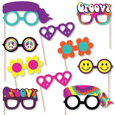 Big Dot of Happiness 60's Hippie Glasses - Paper Card Stock 1960s Groovy Party Photo Booth Props Kit - 10 Count