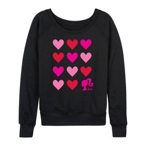 Women's - Barbie - Heart Grid Lightweight French Terry Wide Neck Long Sleeve Graphic Shirt - 1 of 4